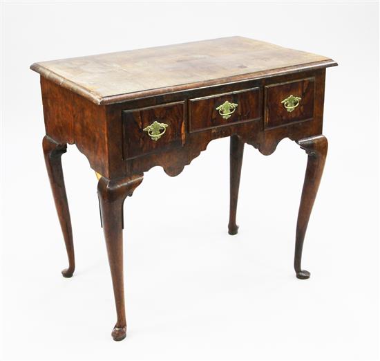 A Queen Anne yew wood lowboy, W.2ft 6in.